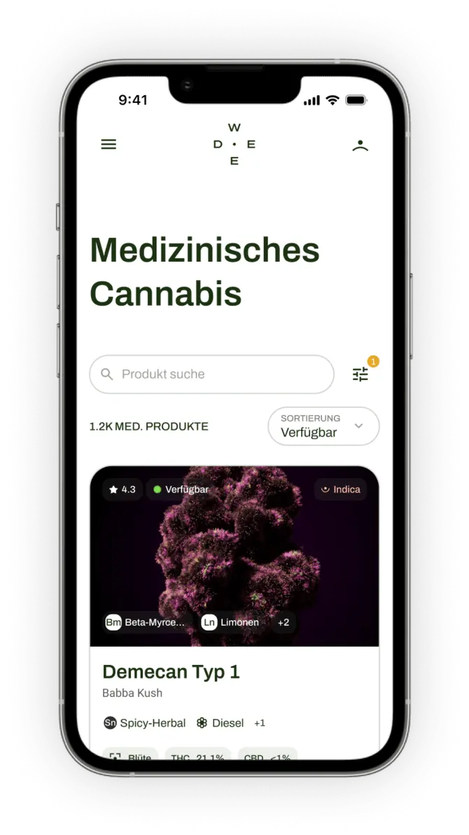 Screenshots der Weed.de-App zur Veranschaulichung der Funktionen