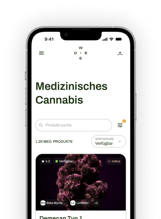 Screenshots der Weed.de-App zur Veranschaulichung der Funktionen