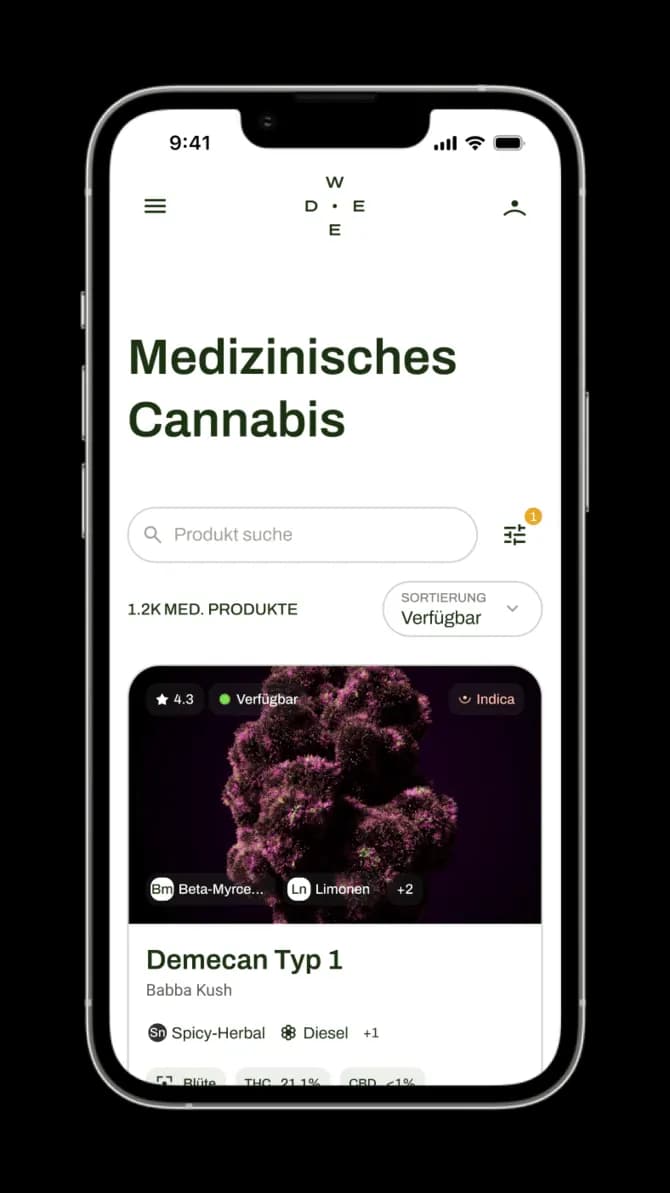 Screenshots der Weed.de-App zur Veranschaulichung der Funktionen