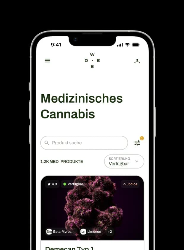 Screenshots der Weed.de-App zur Veranschaulichung der Funktionen