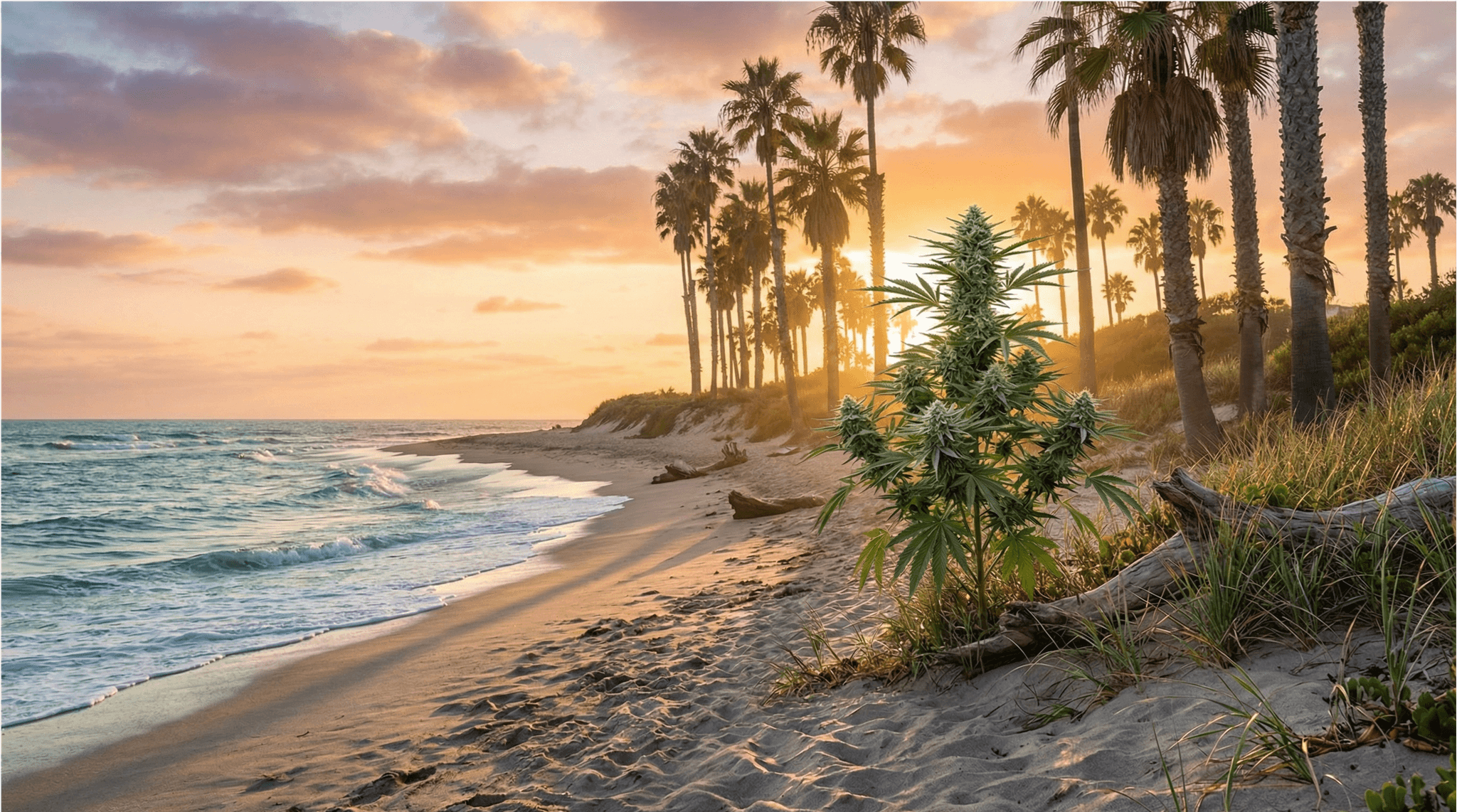 Eine Cannabispflanze am kalifornischen Strand in den USA