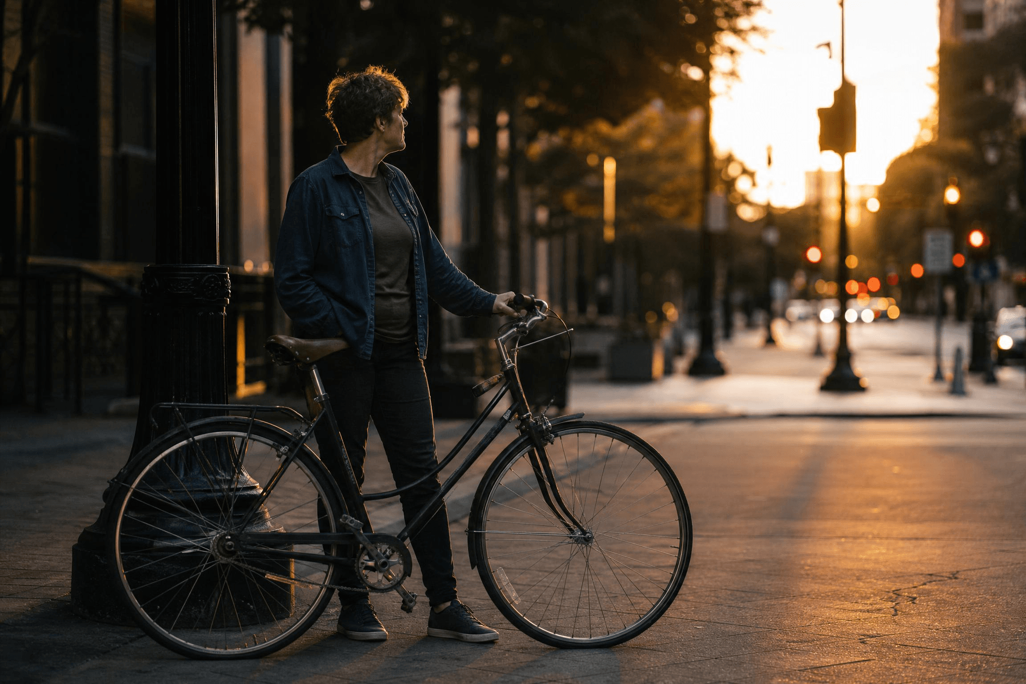 Hand am Fahrradlenker in der Abenddämmerung – Symbol für die Entscheidung, nach Cannabiskonsum Fahrrad zu fahren