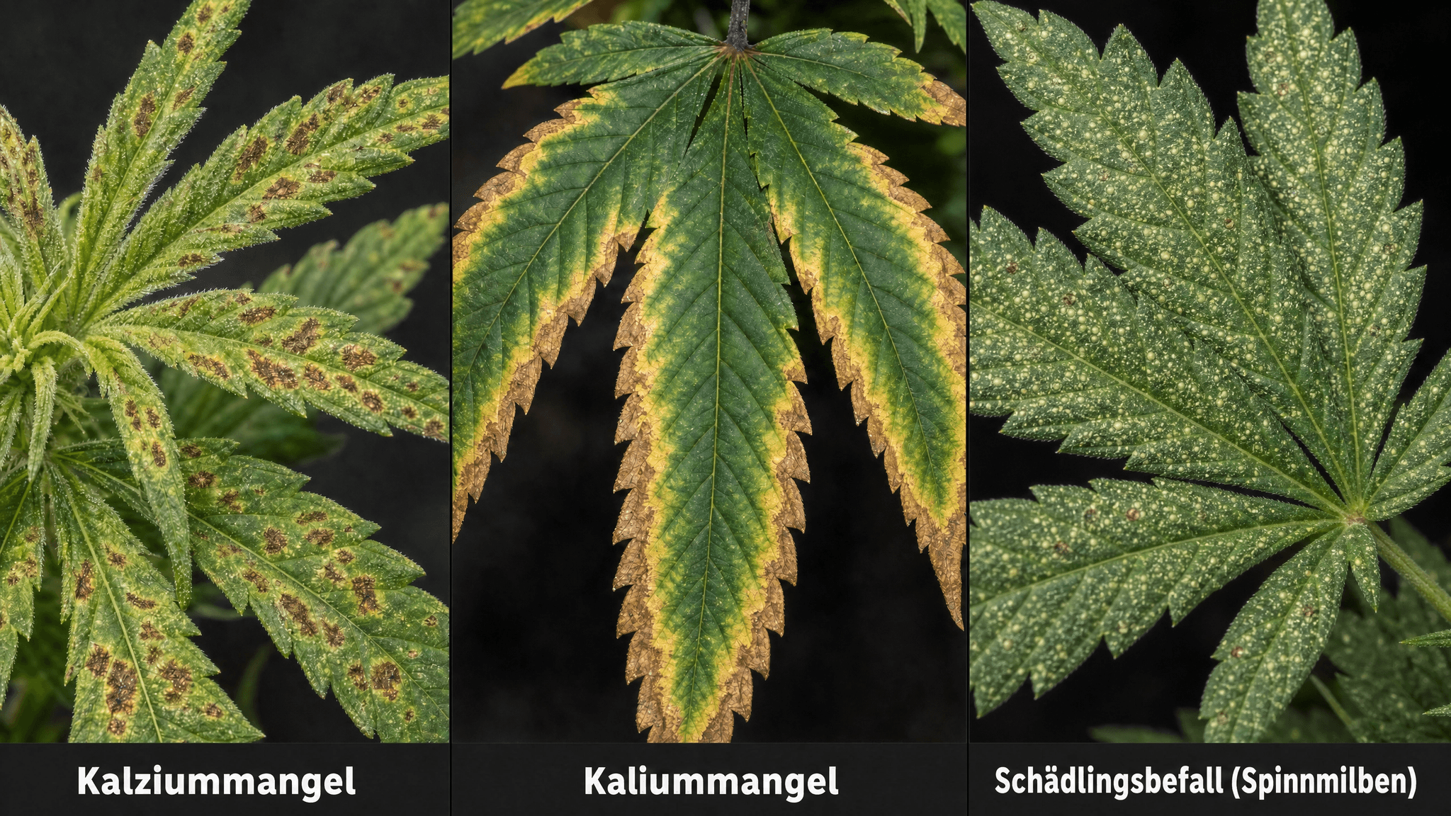 Cannabispflanzen mit gelben und braunen Verfärbungen